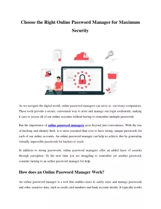 Choose the Right Online Password Manager for Maximum Security