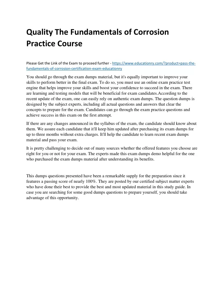 quality the fundamentals of corrosion practice