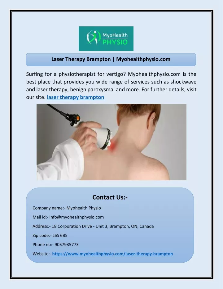 laser therapy brampton myohealthphysio com