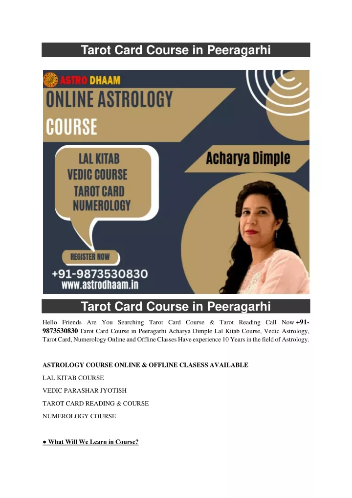 tarot card course in peeragarhi