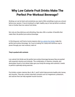 Why Low Calorie Fruit Drinks Make The Perfect Pre-Workout Beverage