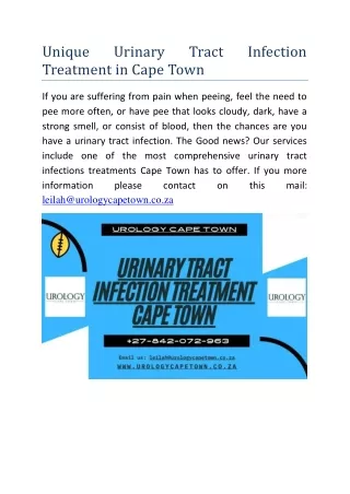 Unique Urinary Tract Infection Treatment in Cape Town