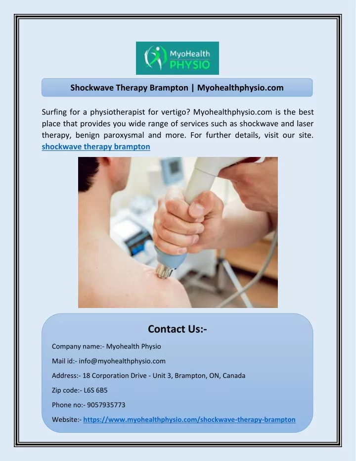 shockwave therapy brampton myohealthphysio com