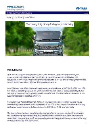 Tata Intra V50 Compact Pickup Trucks - Price, Features, Specifications and Gallery