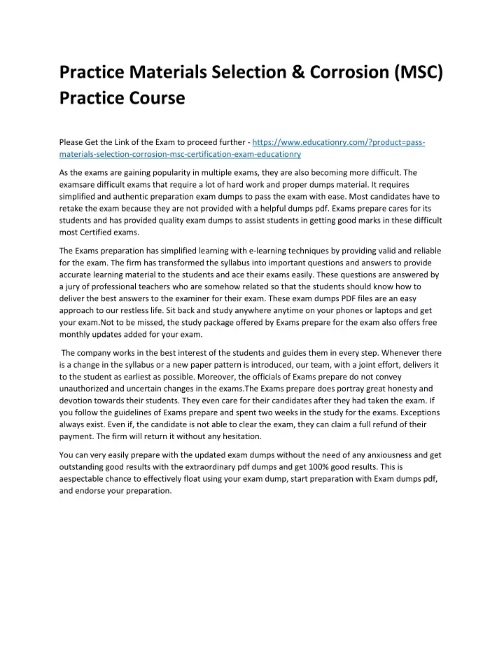 practice materials selection corrosion