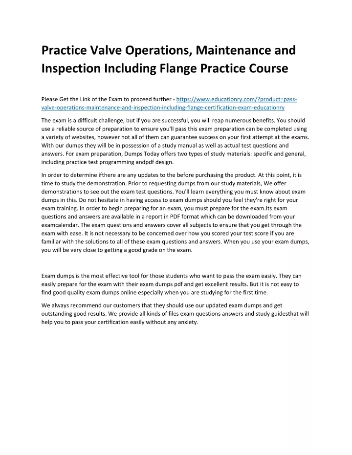 practice valve operations maintenance