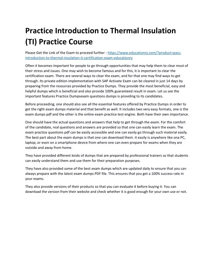 practice introduction to thermal insulation