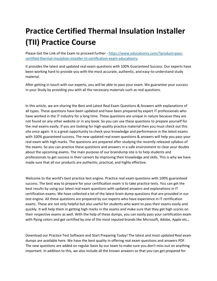 practice certified thermal insulation installer