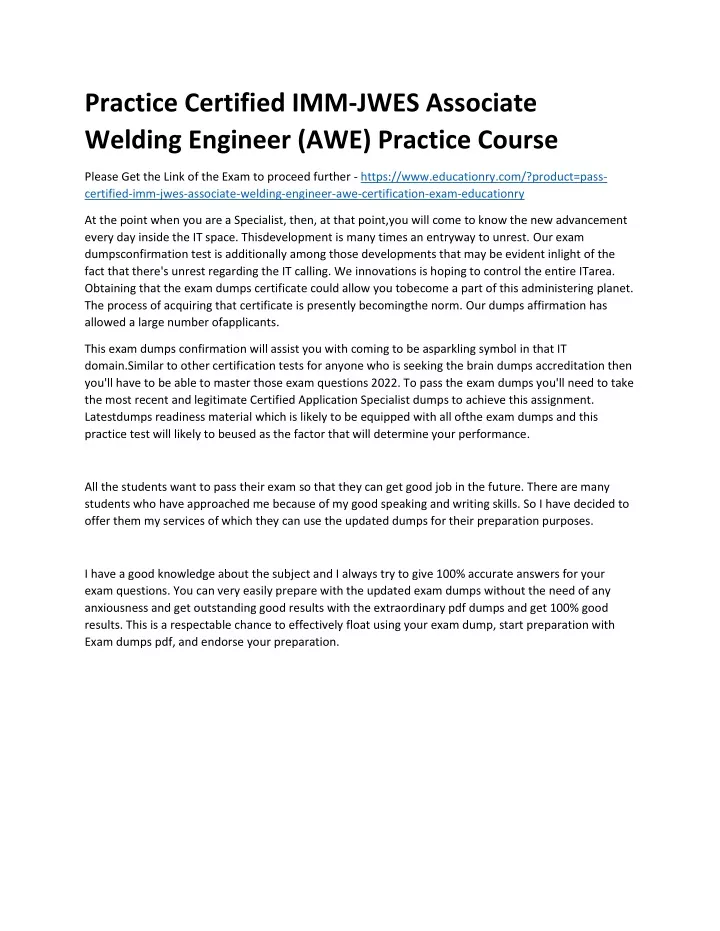 practice certified imm jwes associate welding