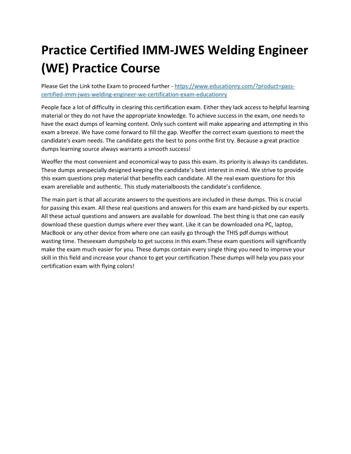 practice certified imm jwes welding engineer