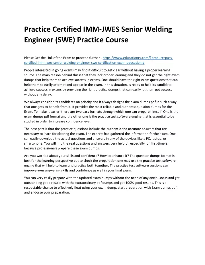 practice certified imm jwes senior welding