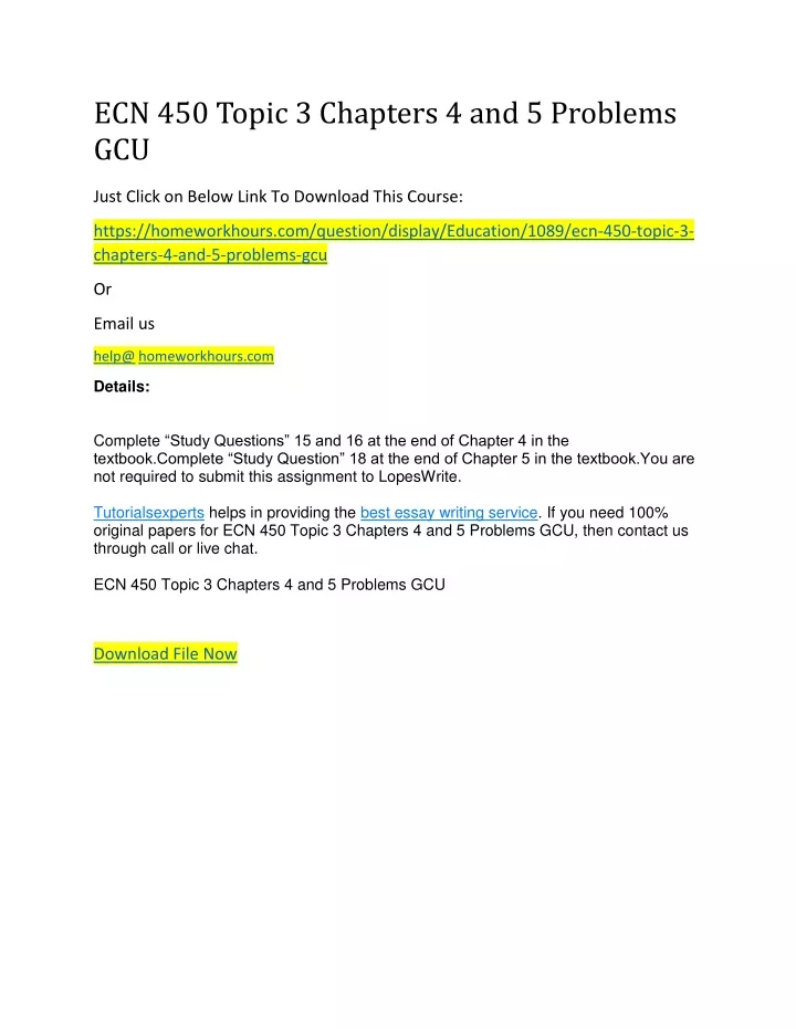 ecn 450 topic 3 chapters 4 and 5 problems gcu