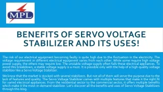 Benefits of Servo Voltage Stabilizer and Its Uses!