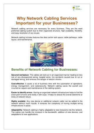 why network cabling services important for your