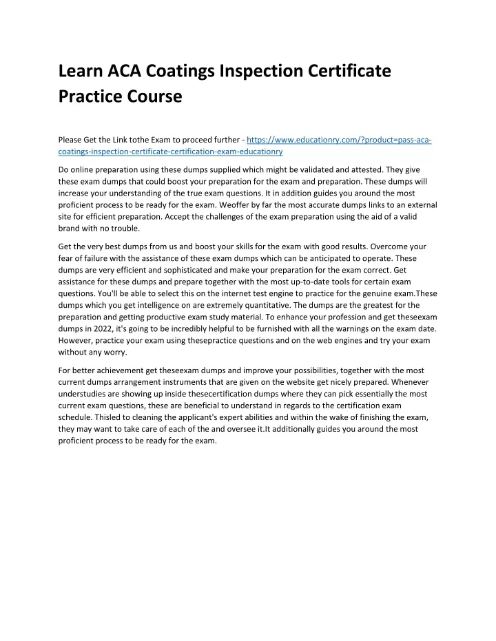 learn aca coatings inspection certificate