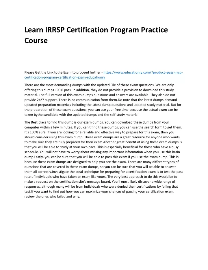 learn irrsp certification program practice course