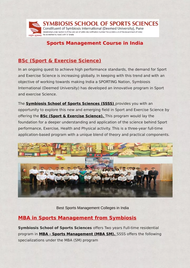 sports management course in india