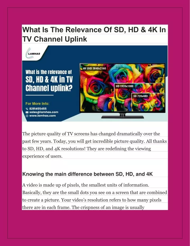 what is the relevance of sd hd 4k in tv channel
