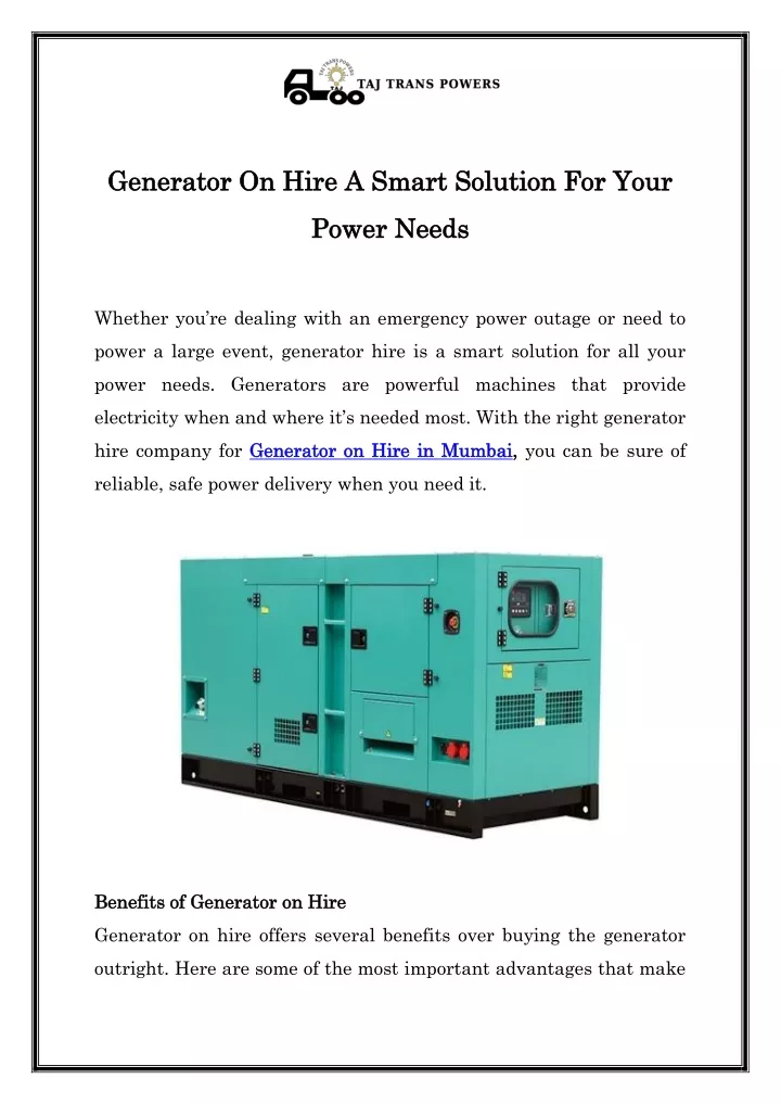 generator on hire generator on hire a smart