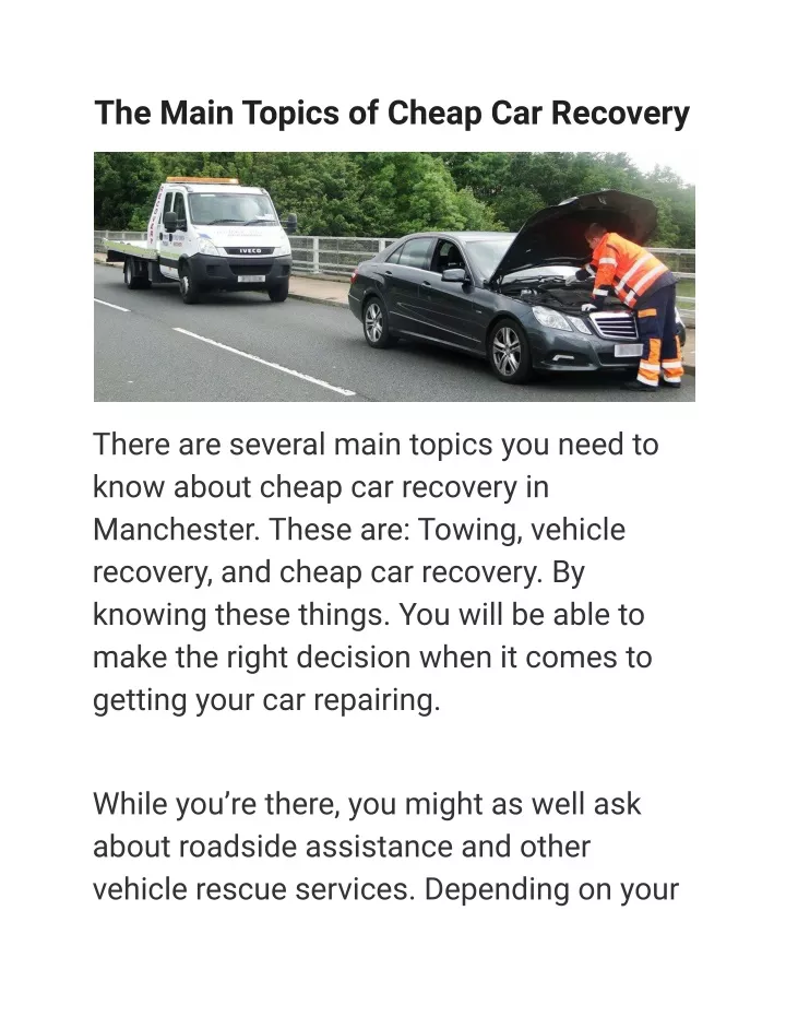 the main topics of cheap car recovery