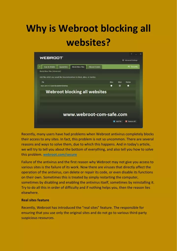 why is webroot blocking all websites