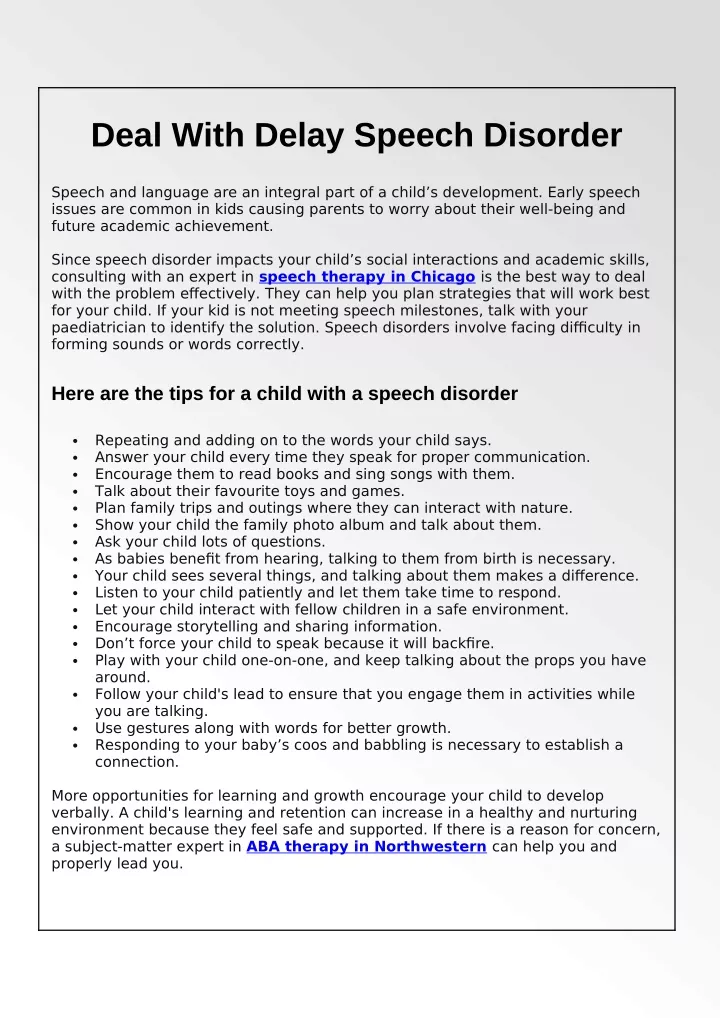 deal with delay speech disorder