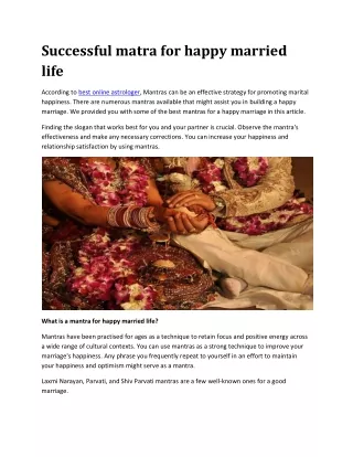 successful matra for happy married life