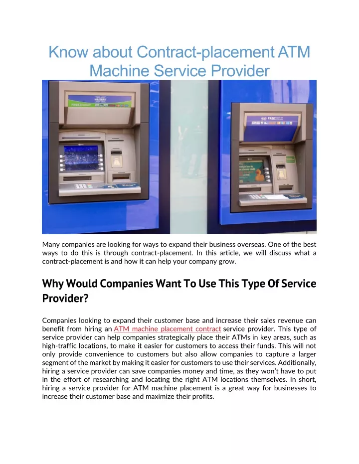 know about contract placement atm machine service