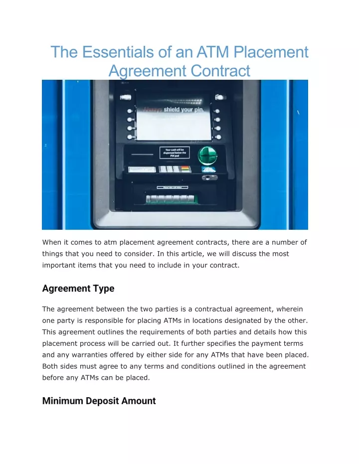 the essentials of an atm placement agreement