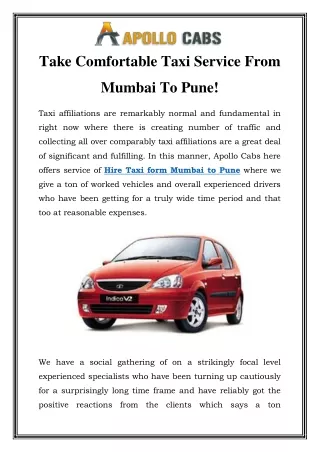 Hire Taxi form Mumbai to Pune Call-09769864446