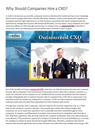 Why Should Companies Hire a CXO ?