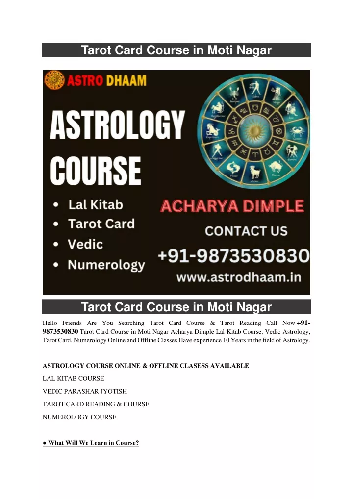 tarot card course in moti nagar