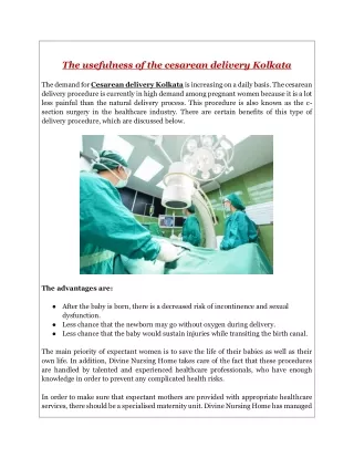 The usefulness of the cesarean delivery Kolkata