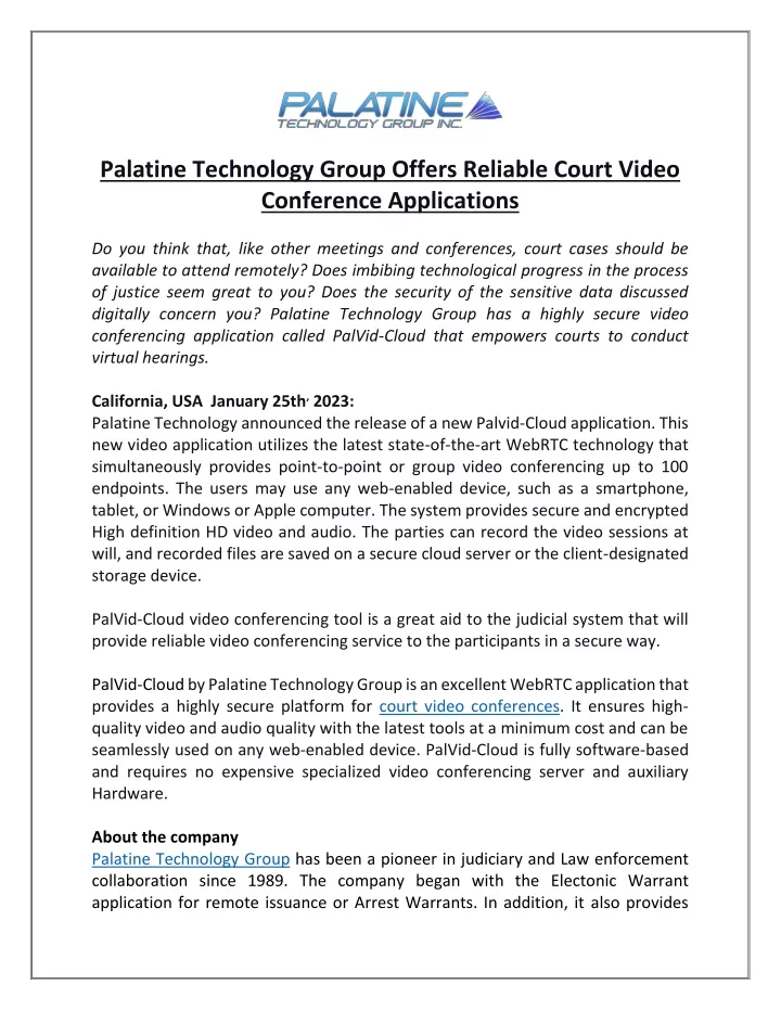 palatine technology group offers reliable court