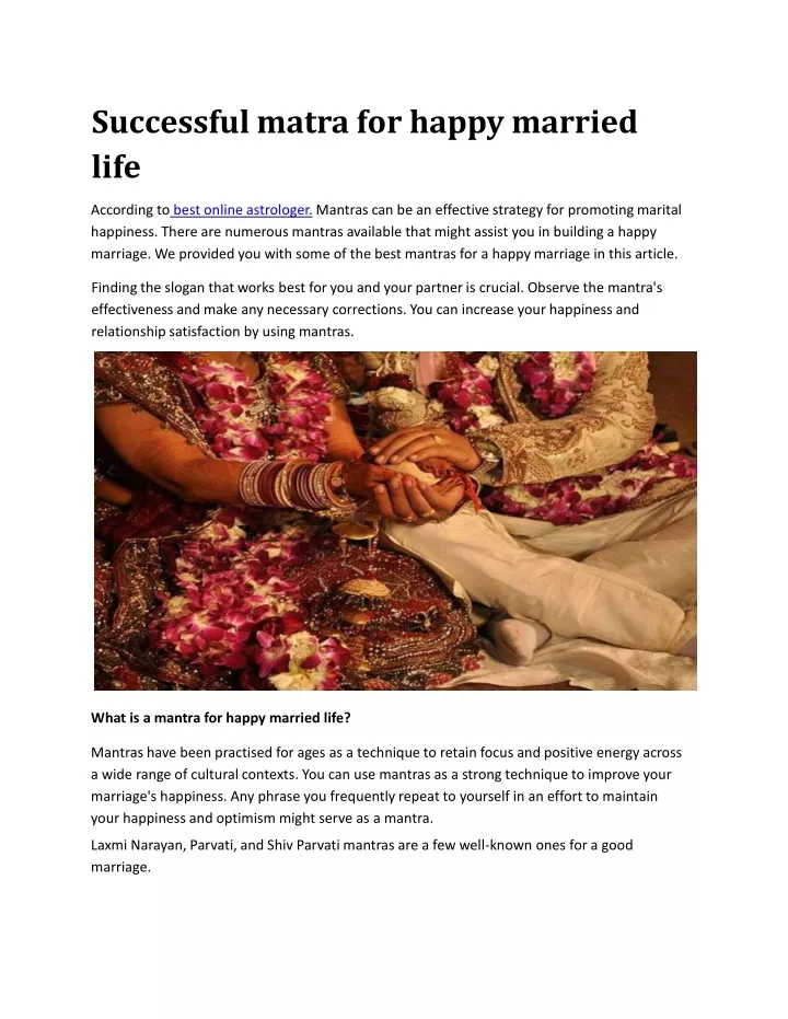 successful matra for happy married life