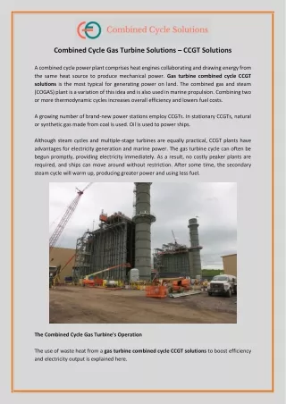 Combined Cycle Gas Turbine Solutions – CCGT Solutions