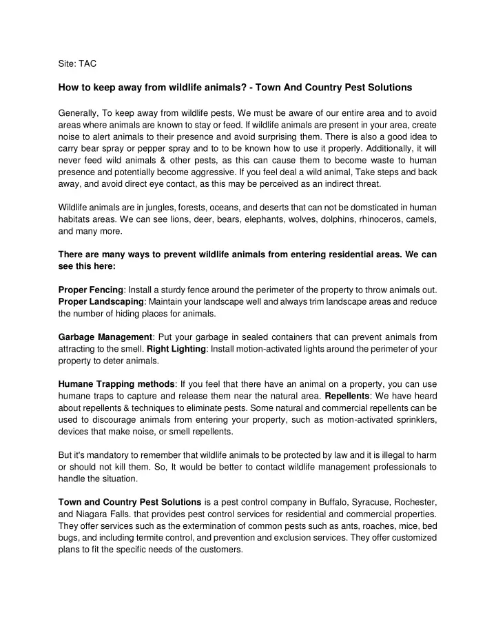 site tac how to keep away from wildlife animals