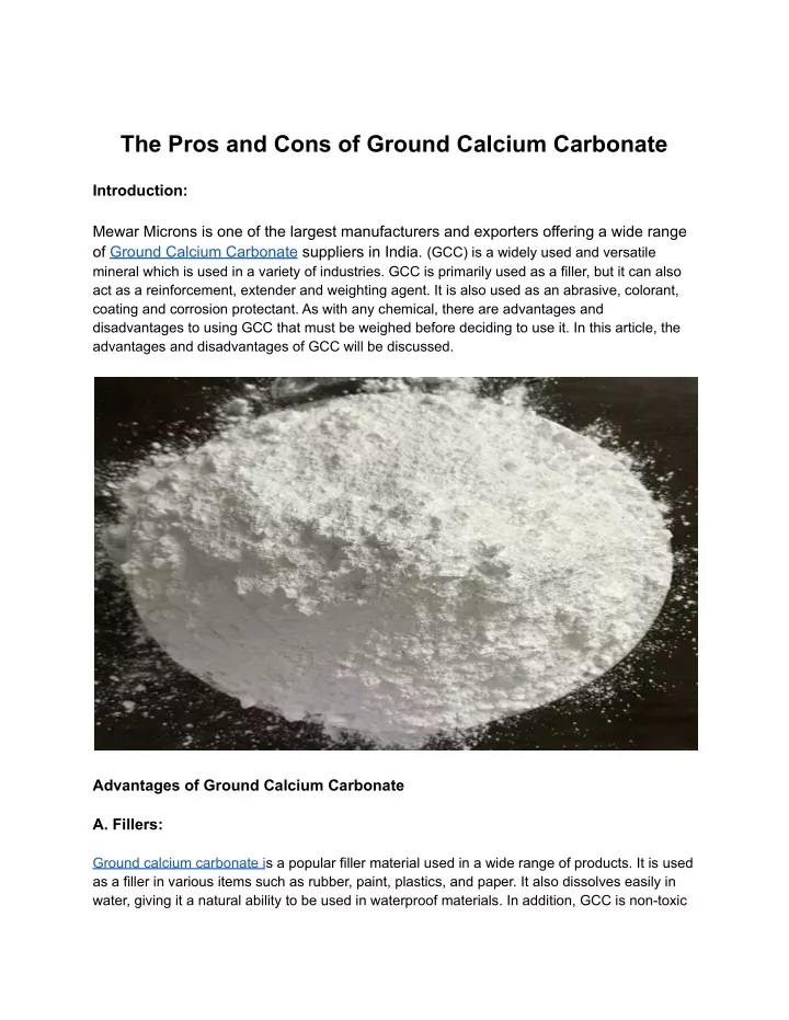 the pros and cons of ground calcium carbonate