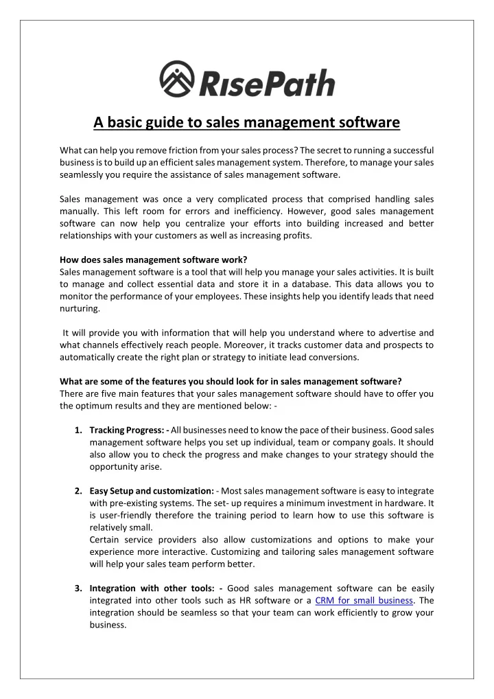 a basic guide to sales management software