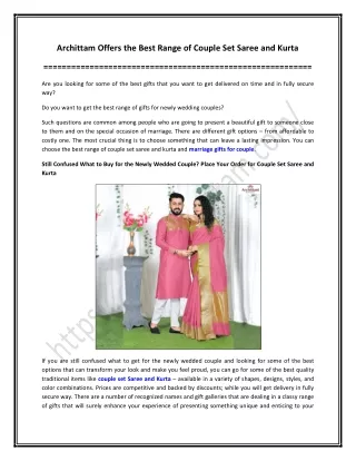 Archittam Offers the Best Range of Couple Set Saree and Kurta