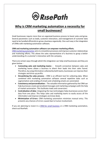 Why is CRM marketing automation a necessity for small businesses?