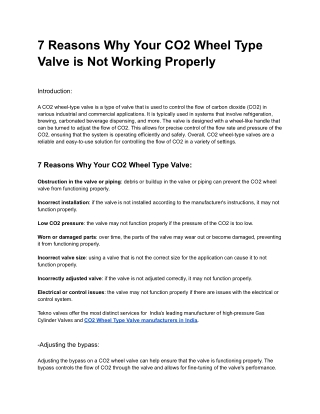 7 Reasons Why Your CO2 Wheel Type Valve is Not Working Properly