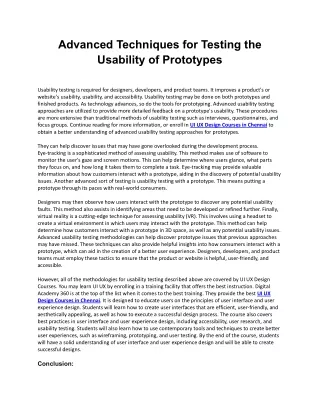 Advanced Techniques for Testing the Usability of Prototypes