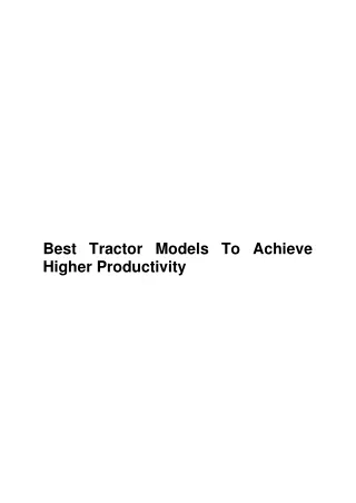 Best Tractor Models To Achieve Higher Productivity
