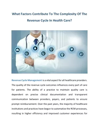 What Factors Contribute To The Complexity Of The Revenue Cycle In Health Care?
