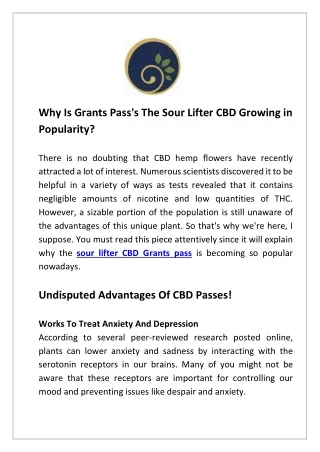 why is grants pass s the sour lifter cbd growing