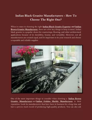 Indian Black Granite Manufacturers - How To Choose The Right One
