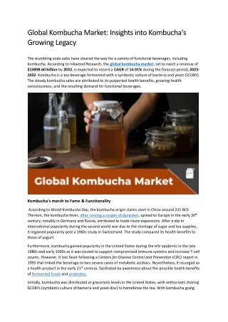 Global Kombucha Market: Insights into Kombucha's Growing Legacy