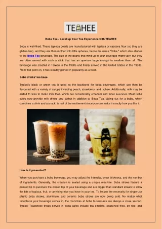 Boba Tea - Level up Your Tea Experience with TEAHEE