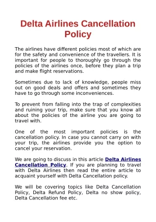 delta airlines cancellation policy